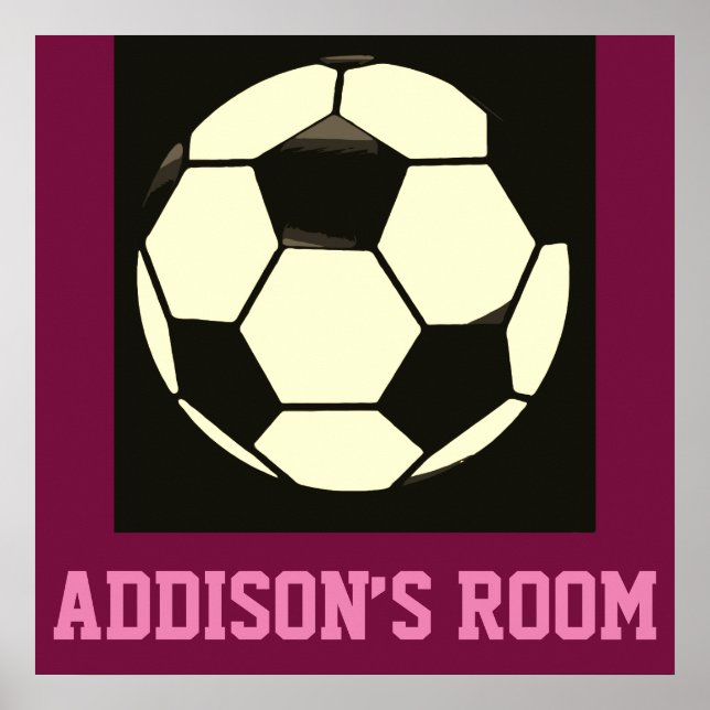 Black White Maroon Pink Soccer Ball Custom Name Poster (Front)