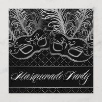 Black White Mask Masquerade Ball Party Invitations
