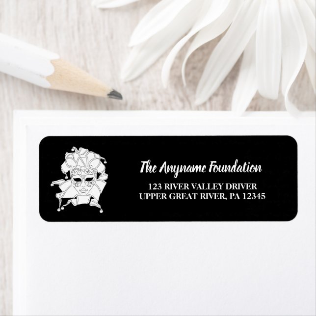 Black & White Masquerade Ball Fundraiser Gala Return Address Label (Insitu)