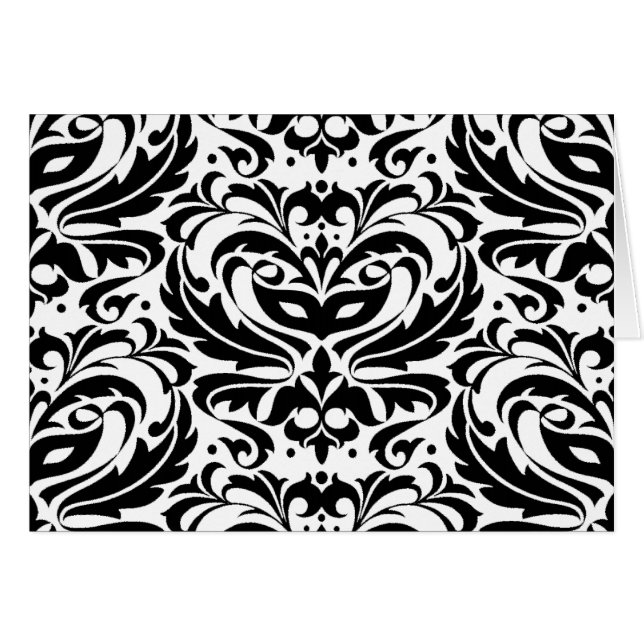 Black & White Masquerade Damask Card (Front Horizontal)