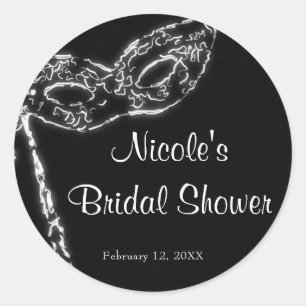 Black & White Masquerade Mask Elegant Party Favour Classic Round Sticker
