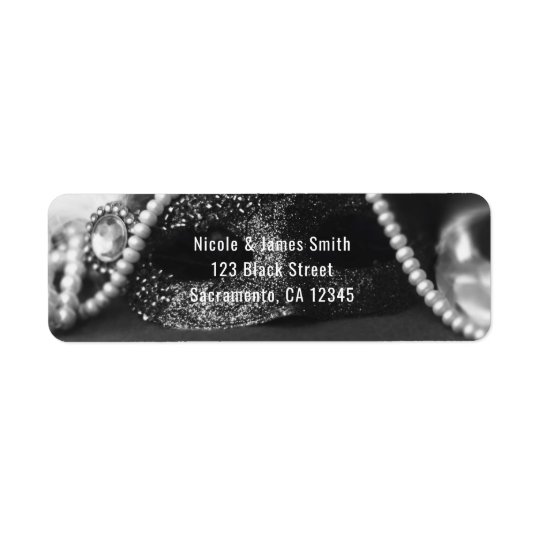 Black & White Masquerade Mask & Pearls Invitation Return Address Label