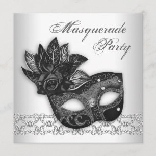 Black White Masquerade Party Invitations