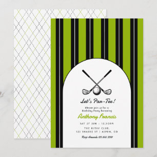 Black, White, & Matcha Green Golf Birthday Party Invitation