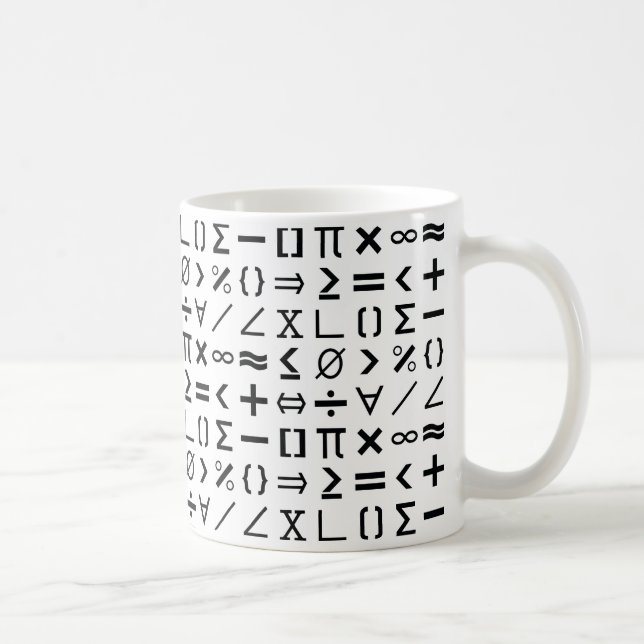 Black & White Math Signs & Symbols Pattern Coffee Mug (Right)