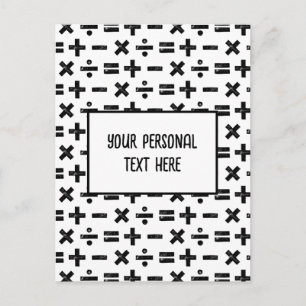 Black & White Math Symbols Lino Cut & Custom Text Postcard