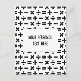Black & White Math Symbols Lino Cut & Custom Text Postcard