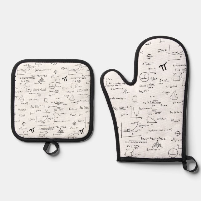 Black White Mathematics Teacher Formulas Equations Oven Mitt & Pot Holder Set (Front)