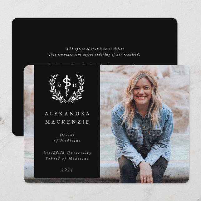 Black/White MD Asclepius Graduation Photo Announcement (Front/Back)
