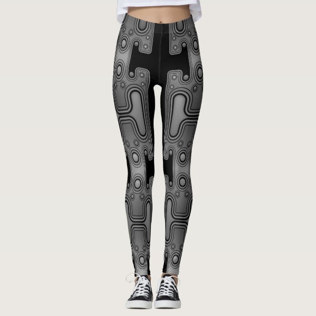 Black & White Mechanical Android Futuristic Robot Leggings (Front)