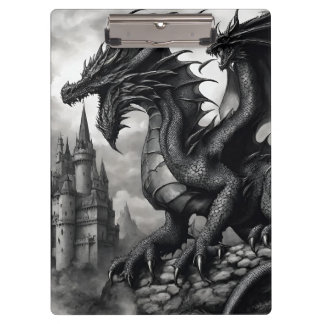 Black-White Mediaeval Gothic Dragon Clipboard