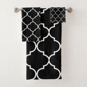 Black & White Mediterranean Moroccan Pattern  Bath Towel Set