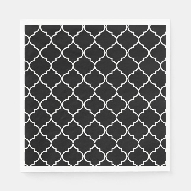 Black & White Mediterranean Moroccan Pattern  Napkin (Front)