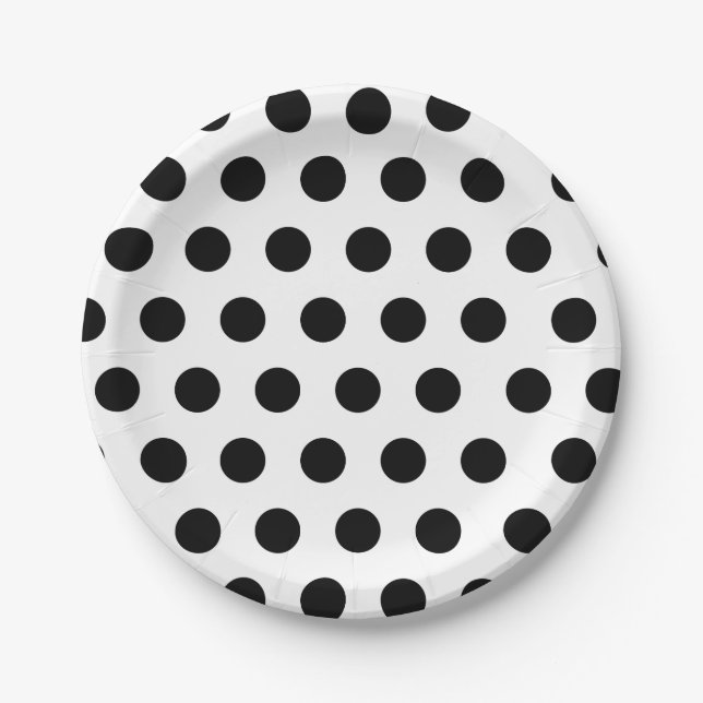 Black & White Medium Sized Polka Dot Chic Paper Plate (Front)