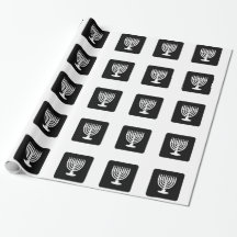 Black & White Menorah Hanukkah Wrapping Paper
