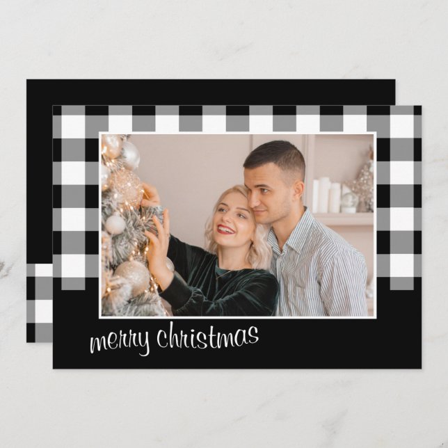 Black & White "Merry Christmas" Photo Holiday Card (Front/Back)