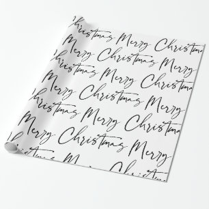 Black White Merry Christmas Script Gift Wrapping Paper