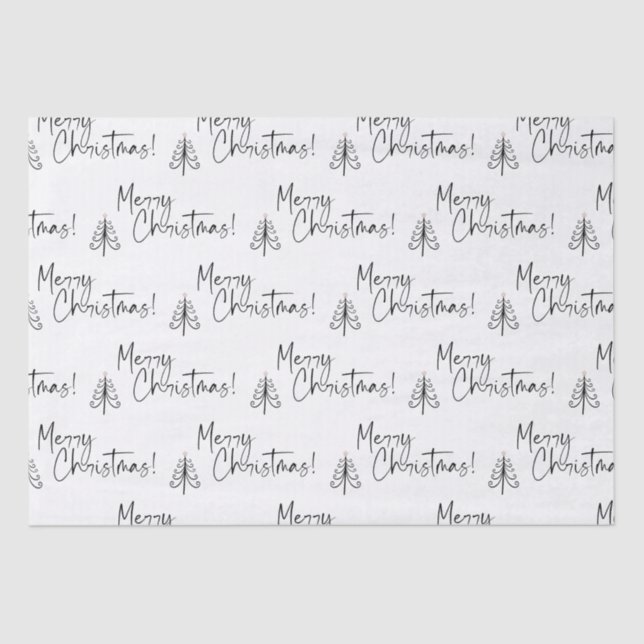 Black White Merry Christmas Tree Tissue Paper (Front)