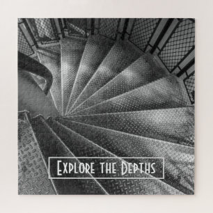 Black & White Metallic Optical Illusion Staircase Jigsaw Puzzle