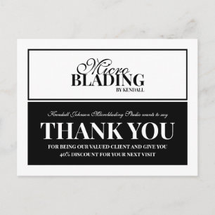 Black White Microblading Thank You Client Discount Postcard