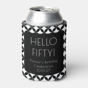Black White Mid Century Mod 50th Birthday Custom Can Cooler