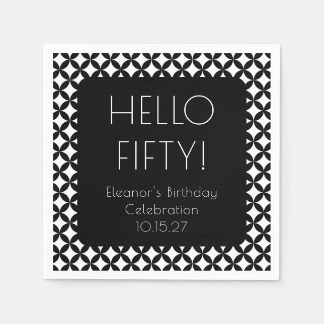Black White Mid Century Mod 50th Birthday Custom Napkin (Front)