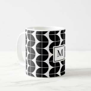Black & White Mid Century Modern Abstract Monogram Coffee Mug
