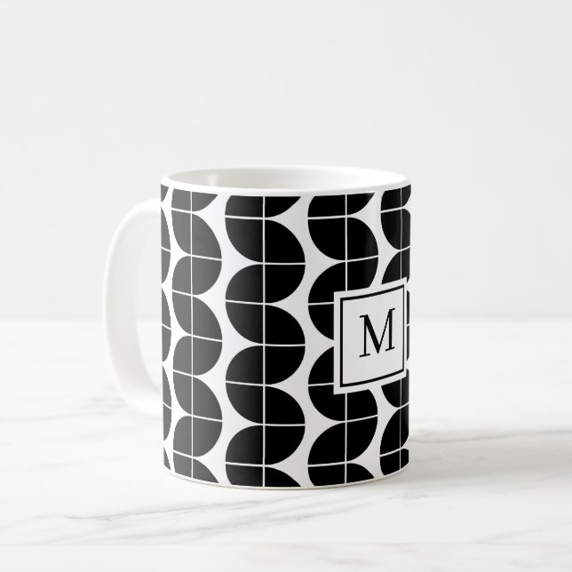 Black & White Mid Century Modern Abstract Monogram Coffee Mug (Front Left)