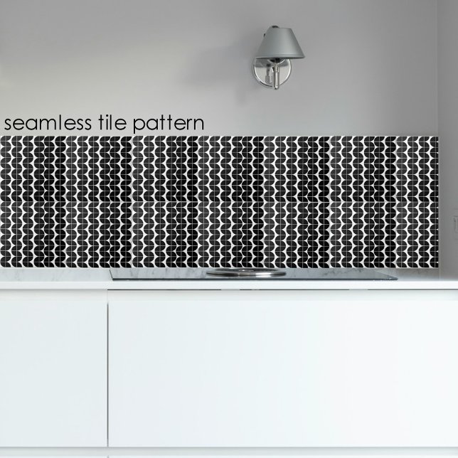 Black & White Mid Century Modern Abstract Pattern Ceramic Tile (Black & White Mid Century Modern Abstract Pattern Ceramic Tile)