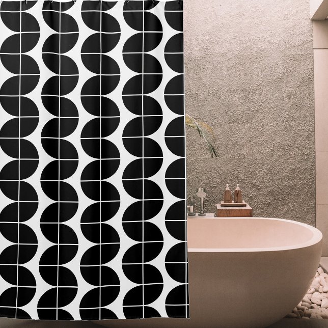 Black & White Mid Century Modern Abstract Pattern Shower Curtain (Black & White Mid Century Modern Abstract Pattern Shower Curtain)