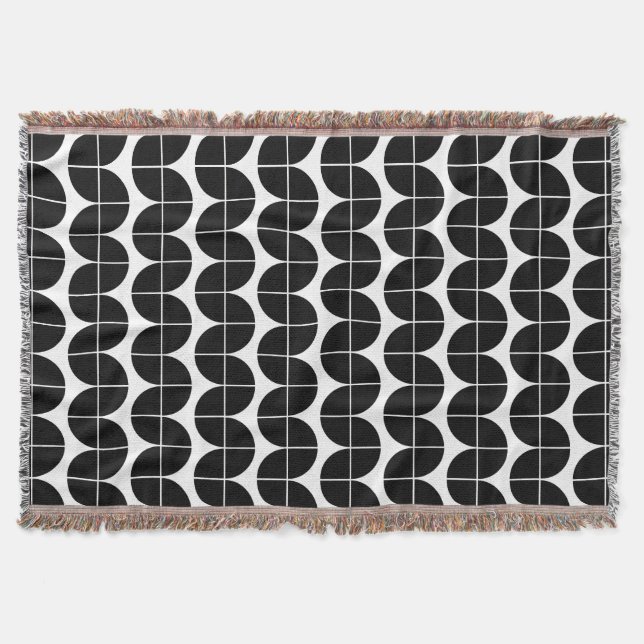 Black & White Mid Century Modern Abstract Pattern Throw Blanket (Front)