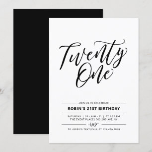 Black & White  Minimal 21st Birthday Party Invitation