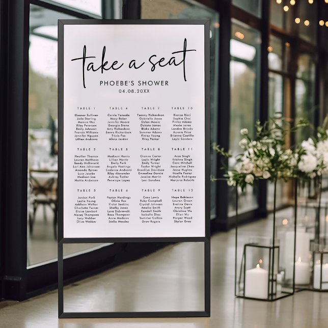 Black & White Minimal Bridal Shower Seating Chart (Creator Uploaded)