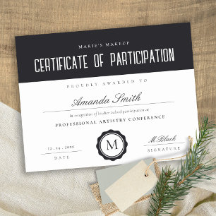 Black & White Minimal Certificate of Participation