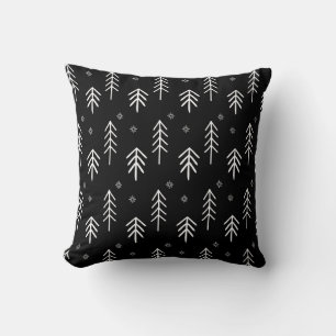 Black White Minimal Christmas Tree Pattern Cushion