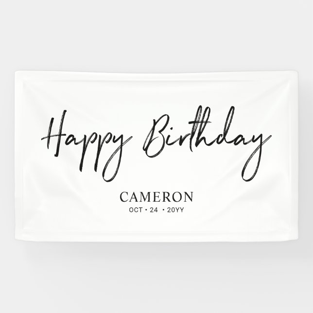Black & White Minimal Custom Happy Birthday Banner (Horizontal)