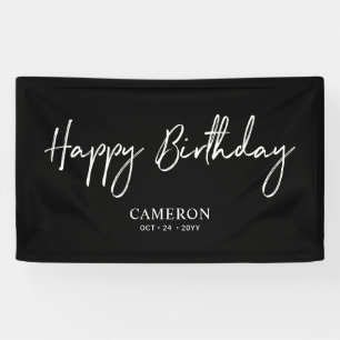 Black & White Minimal Custom Happy Birthday Banner