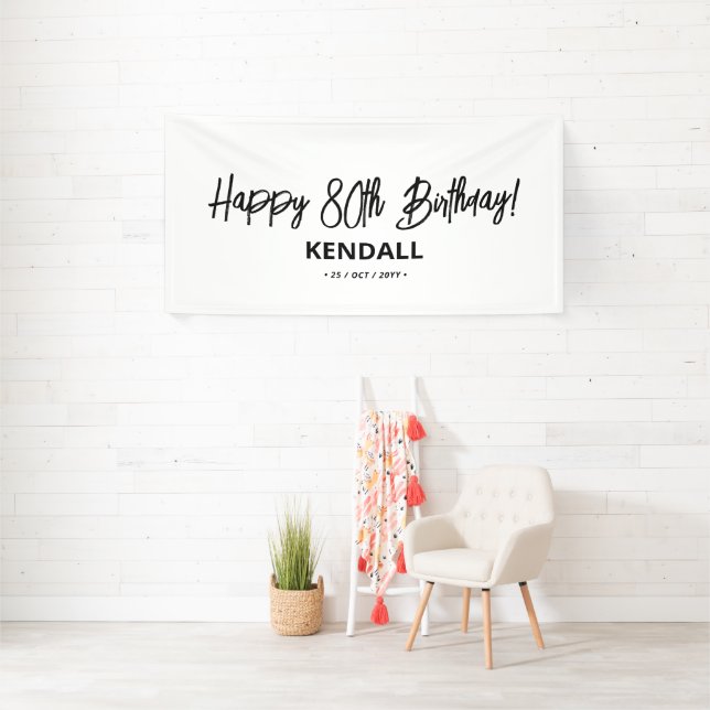 Black & White Minimal Custom Happy Birthday Banner (Insitu)