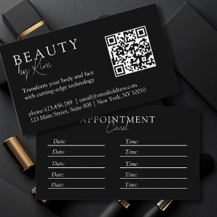 Black & White, Minimal, Elegant, Salon, QR-Code Appointment Card