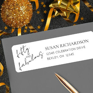 Black White Minimal Fifty and Fabulous Address Return Address Label