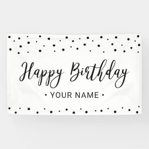 Black & White Minimal Happy Birthday Party Banner