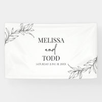 Black White Minimal Minimalist Branch Leaf Wedding