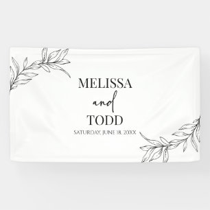 Black White Minimal Minimalist Branch Leaf Wedding Banner