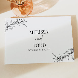 Black White Minimal Minimalist Branch Leaf Wedding Guest Book