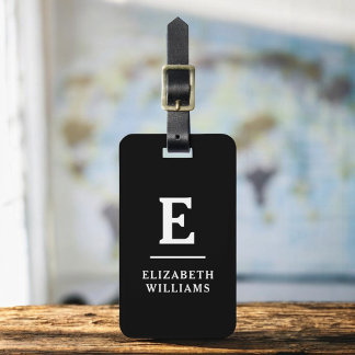 Black White Minimal Modern Monogram Luggage Tag