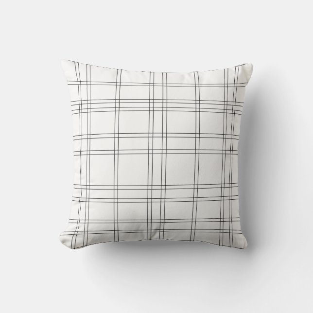 Black & White Minimal Modern Plaid Clean Pattern Cushion (Front)