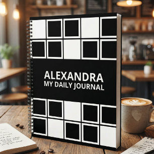 Black White Minimal Modern Squared Daily  Notebook