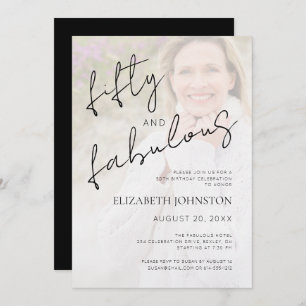 Black White Minimal Photo 50 and Fabulous Birthday Invitation