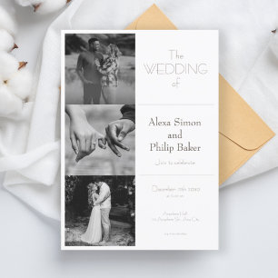 Black & White Minimal Photo collage Wedding Invitation
