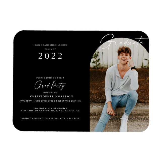 Black/White Minimal Photo Graduation Invitation Magnet (Horizontal)